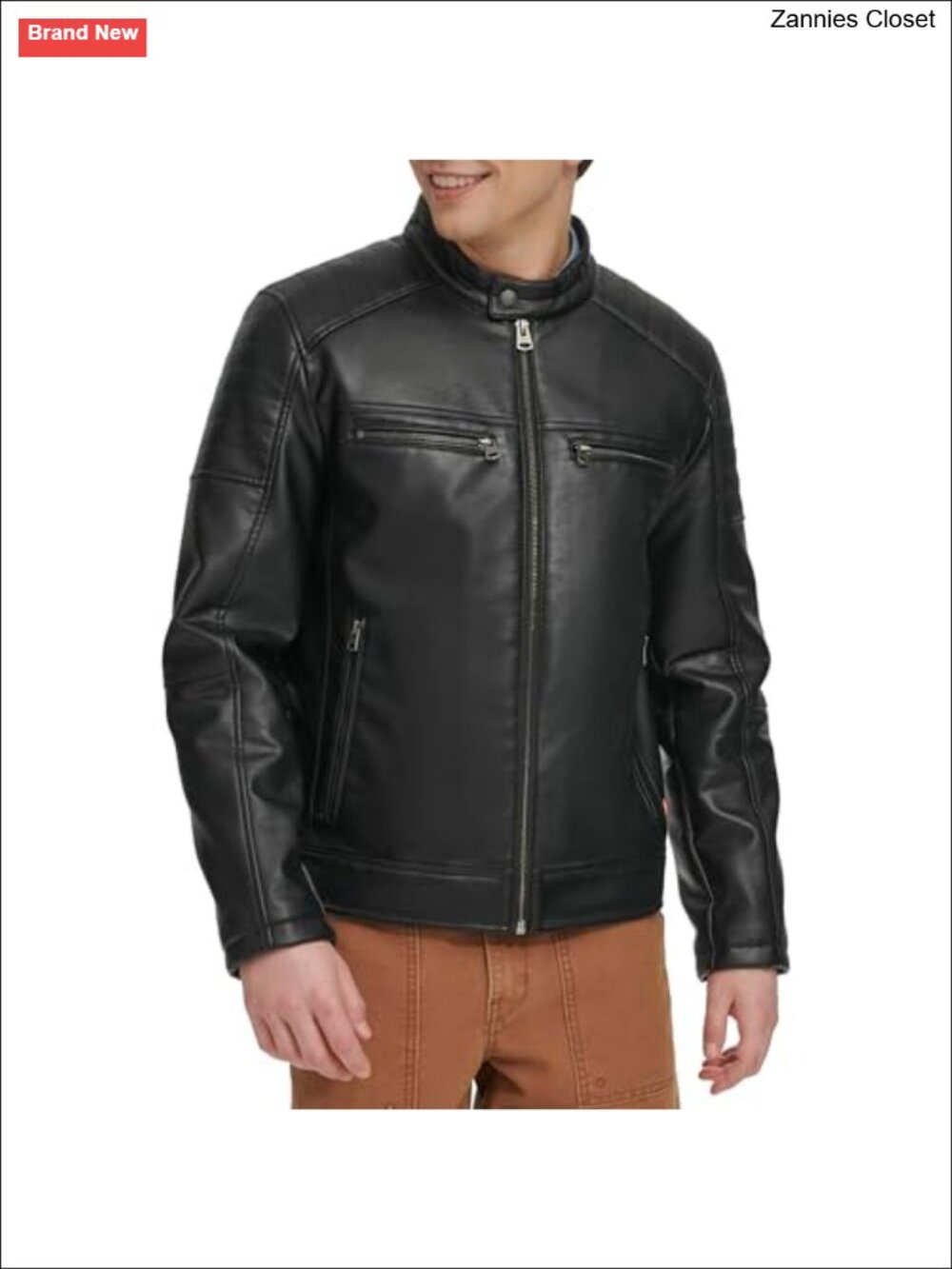 Men's Full Zip Faux Leather Racer Jacket
